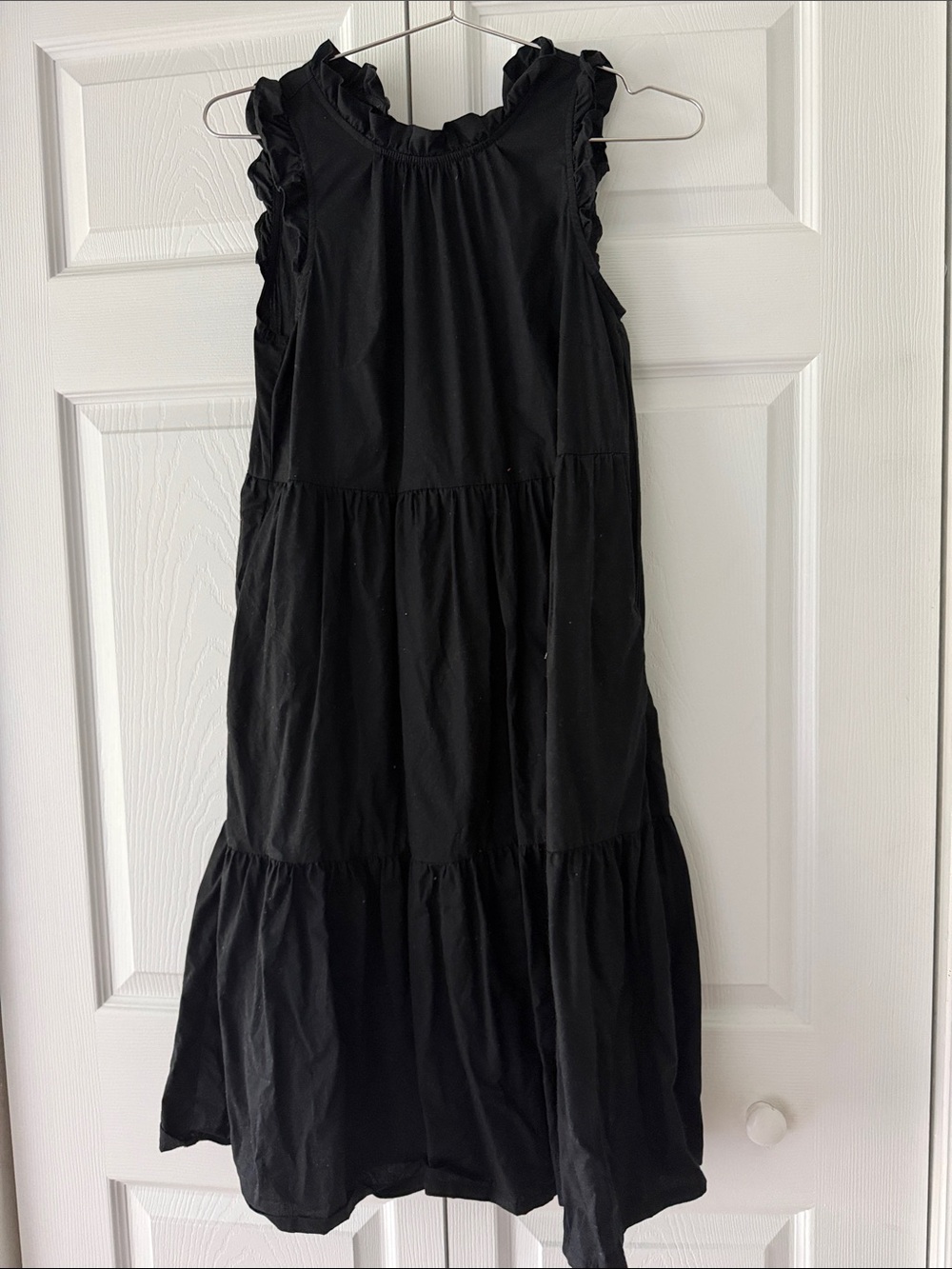 J. Crew Black Ruffle-Sleeve Midi Tiered Dress